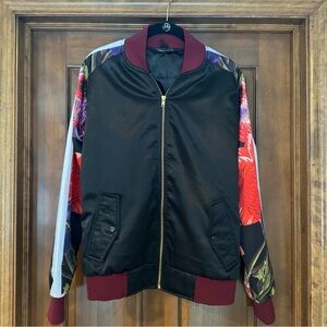 CHRLDR Black Bomber Jacket with Red and Purple Floral Sleeves